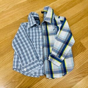 2T Nautica Blue and Yellow Plaid Button-Down Shirt (two shirts)